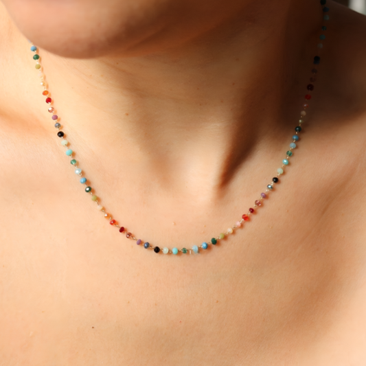 Beaded Necklace Rainbow Gemstone Dainty Jewelry